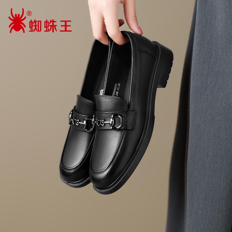 蜘蛛王乐福鞋2025秋季玛丽珍鞋套筒金属时尚英伦小皮鞋单鞋090337