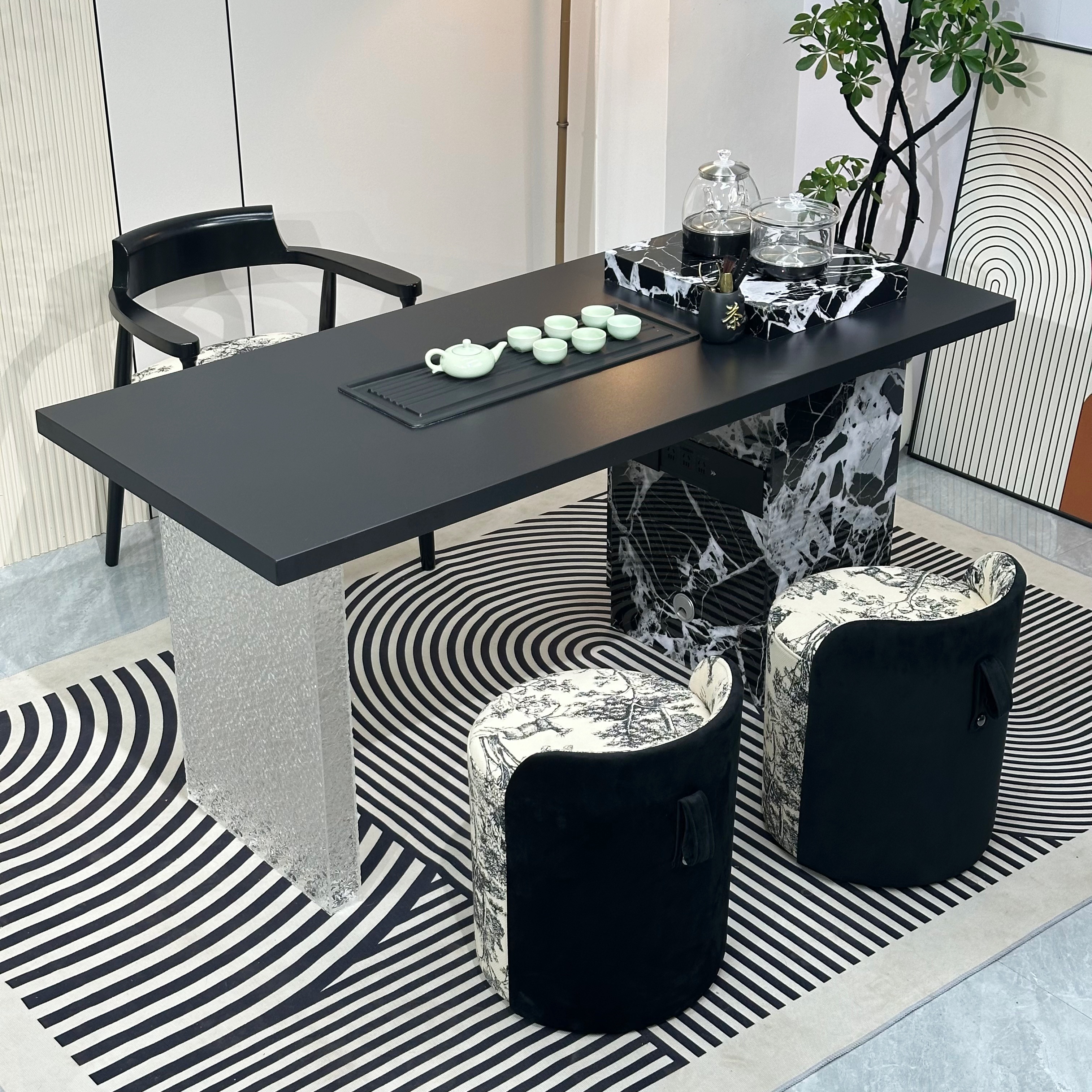 意式茶桌家用小茶台轻奢极简客厅小型高级感泡茶桌岩板阳台茶桌椅