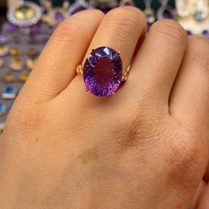 水晶戒指银S925镶嵌天然水晶戒指