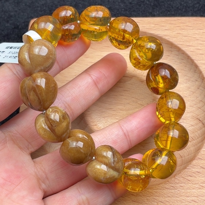 琥珀未镶嵌珠宝奇石15mm双色屁桃