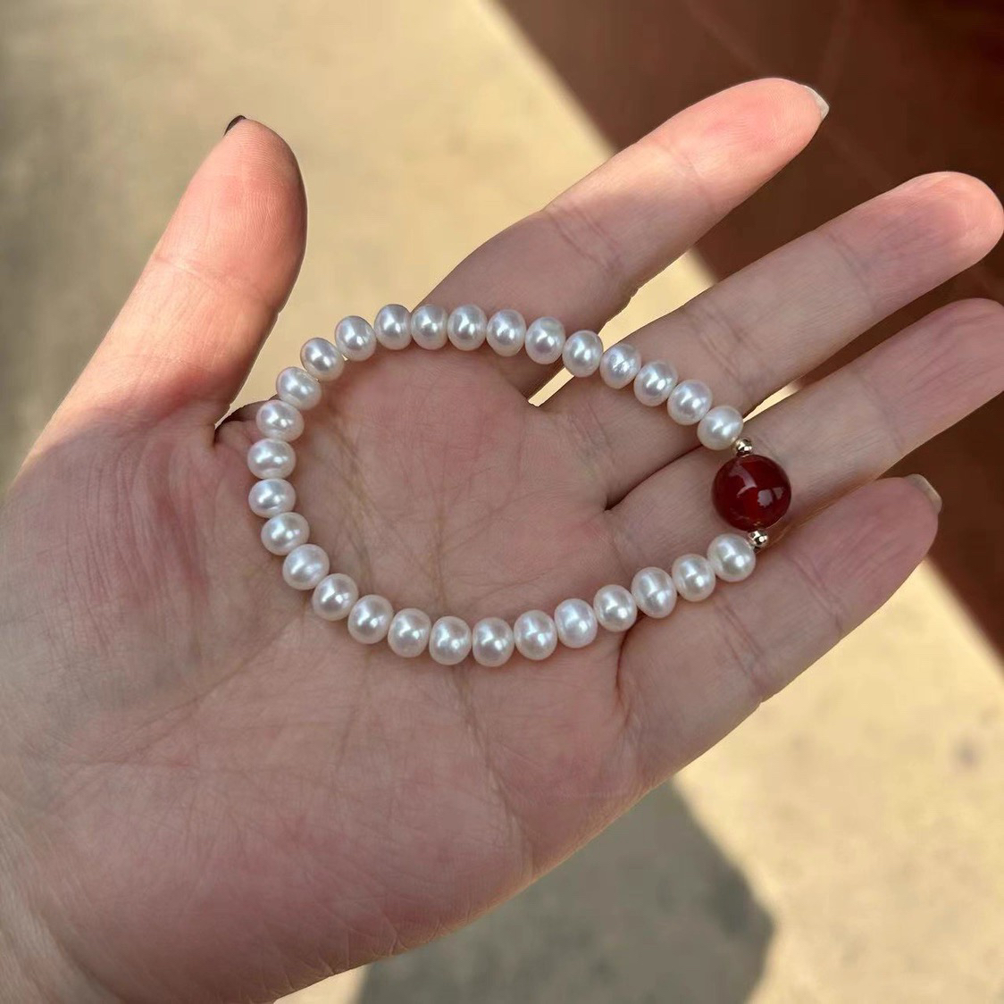 天然淡水无核珍珠香槟粉近圆全珠百搭时尚气质轻奢