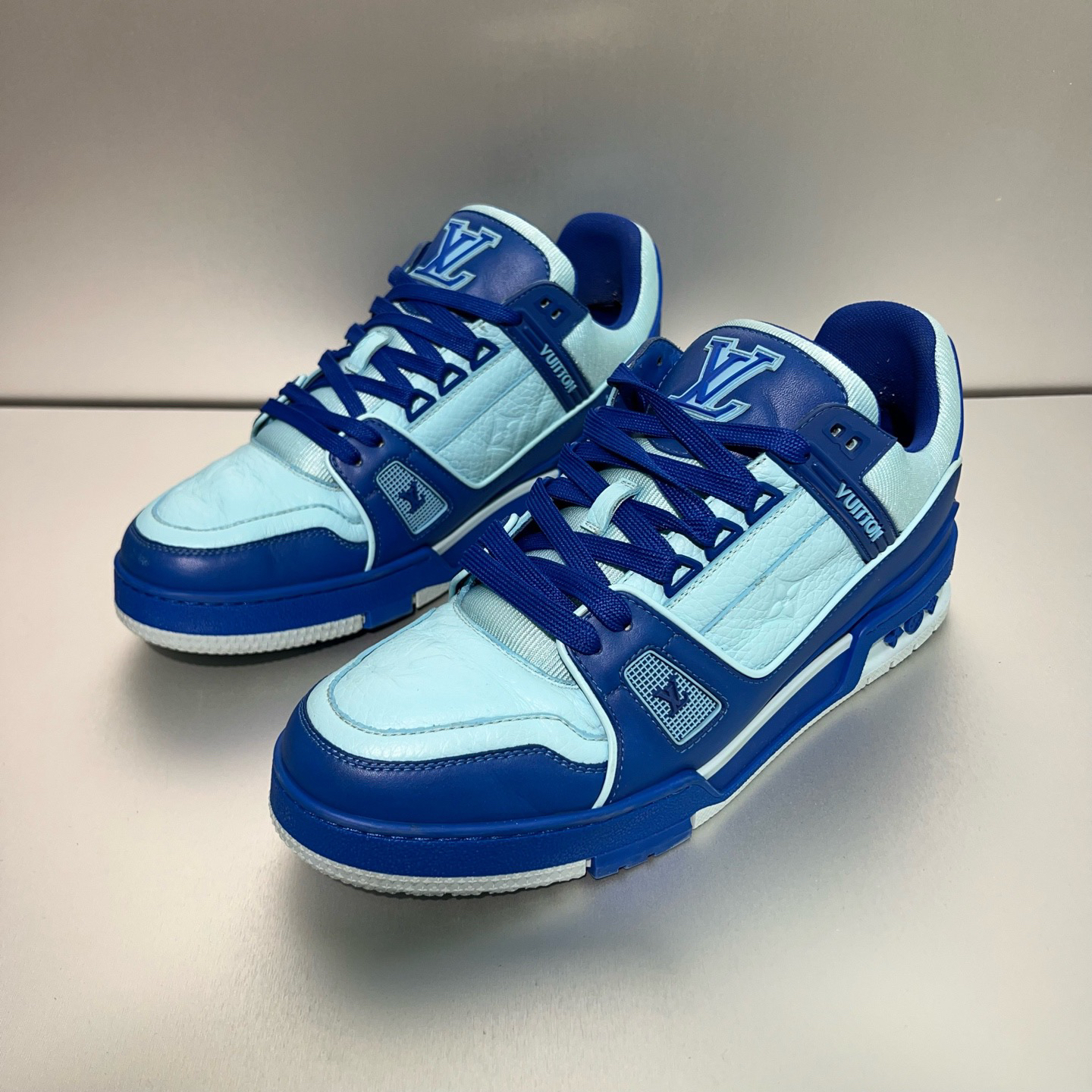 99新 LouisVuitton/路易威登 拼接蓝板鞋8.5码/42.5码/X9840/北京
