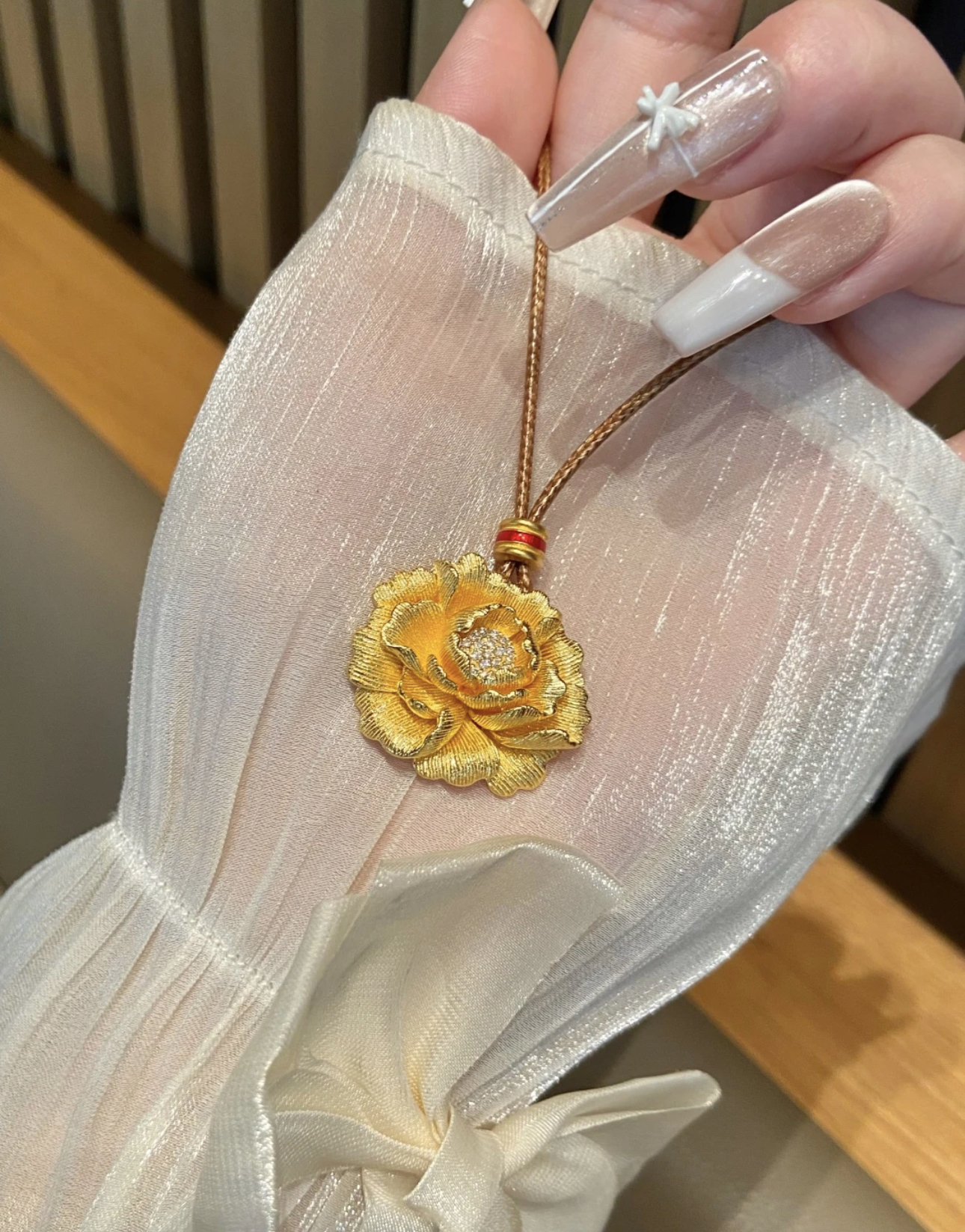 铜合金吊坠 牡丹花吊坠项链国风新中式轻奢锁骨链镀高级百搭