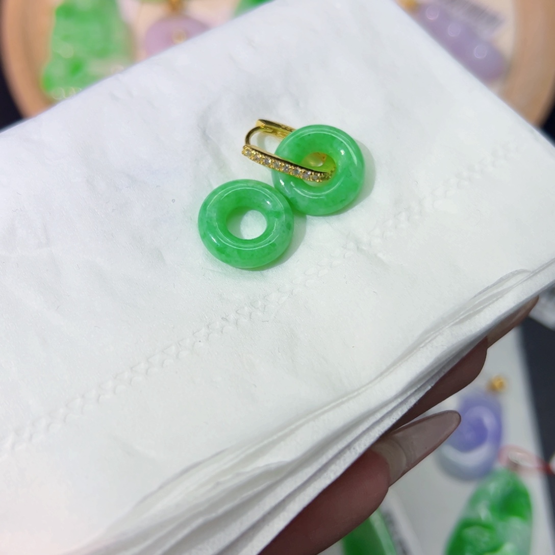 翡翠耳饰银S925镶嵌y甜甜圈