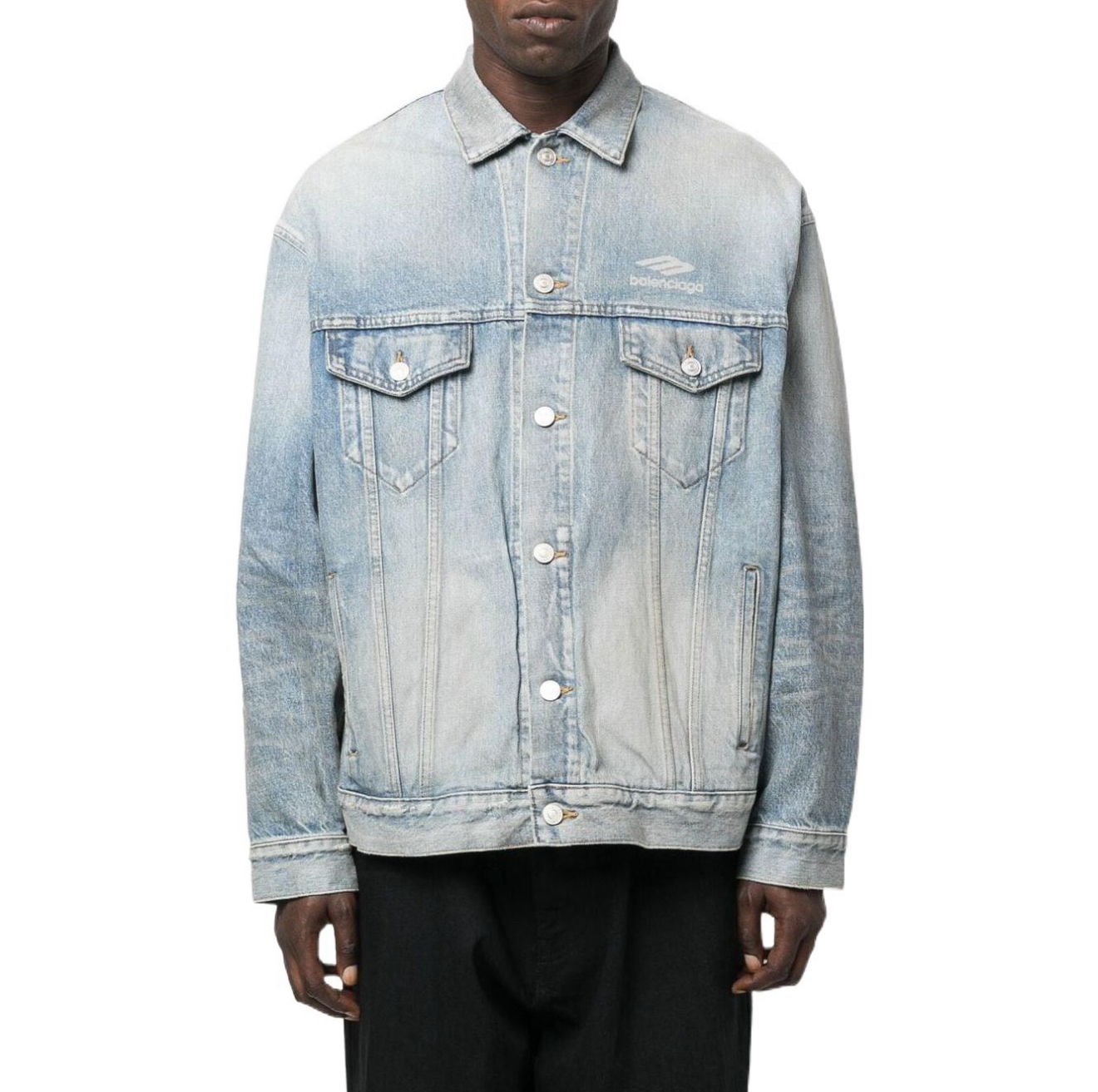 未使用 Balenciaga/巴黎世家 浅蓝色3B做旧牛仔夹克M码