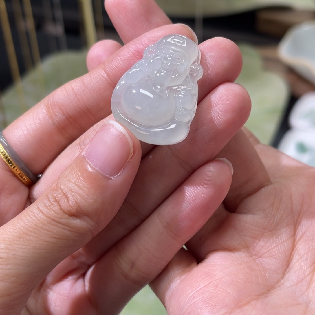 定制翡翠18K金镶嵌财神