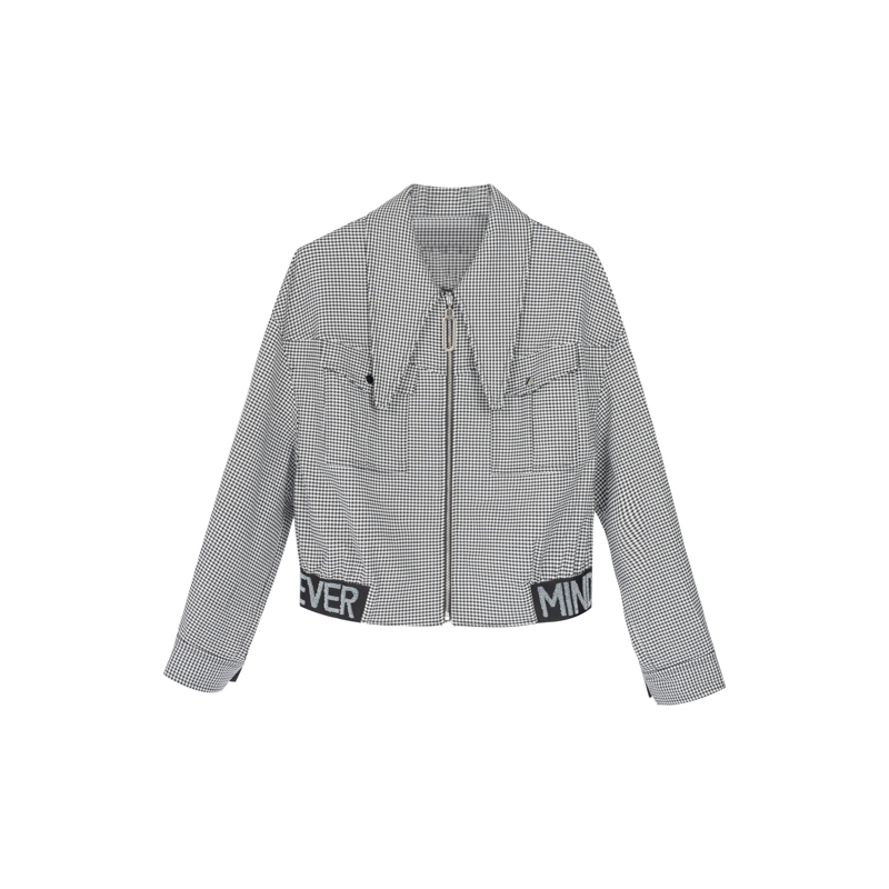 【小余专属】春季宽松型翻领短外套格子拼接上衣长袖EB4331341113