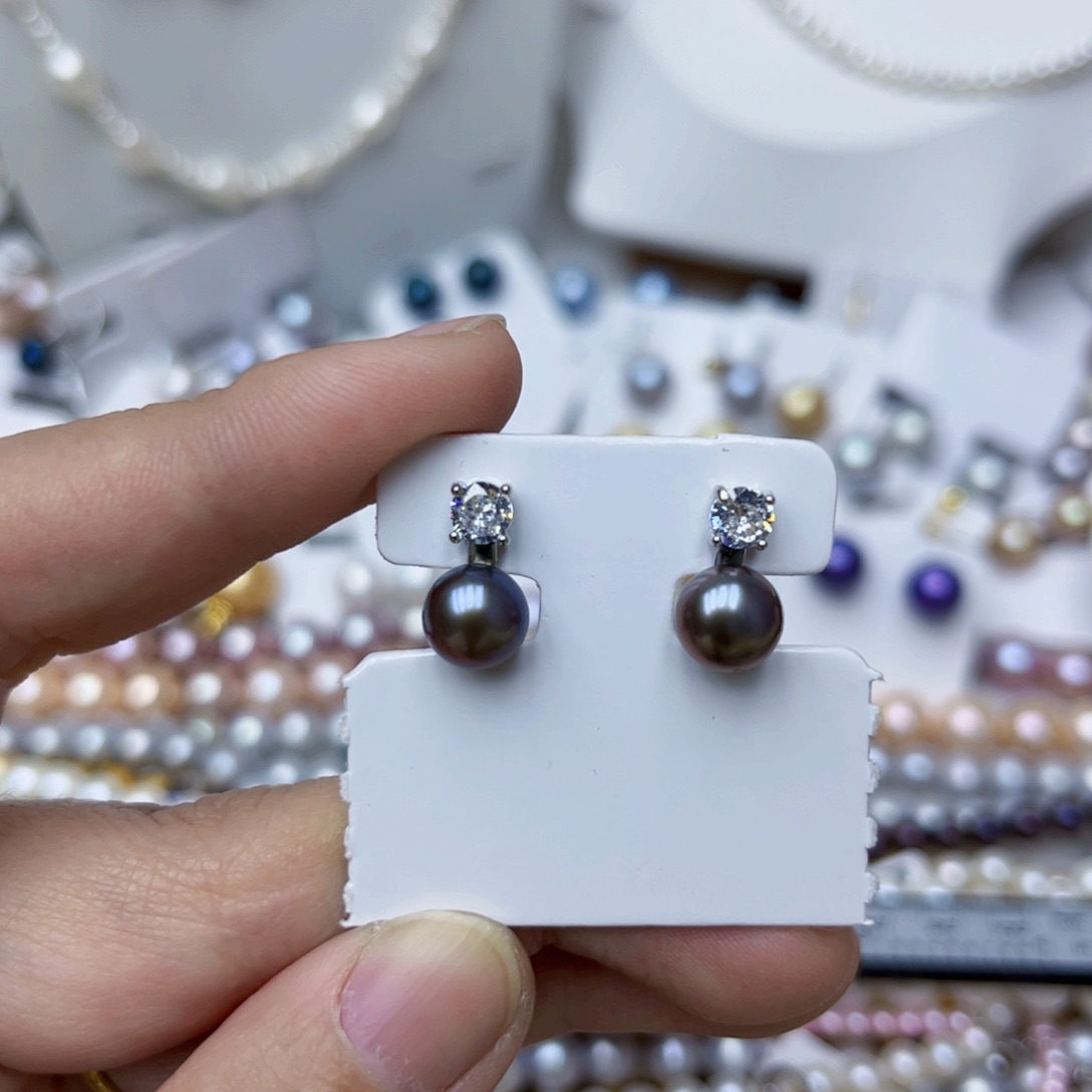 淡水珍珠耳饰银S925镶嵌