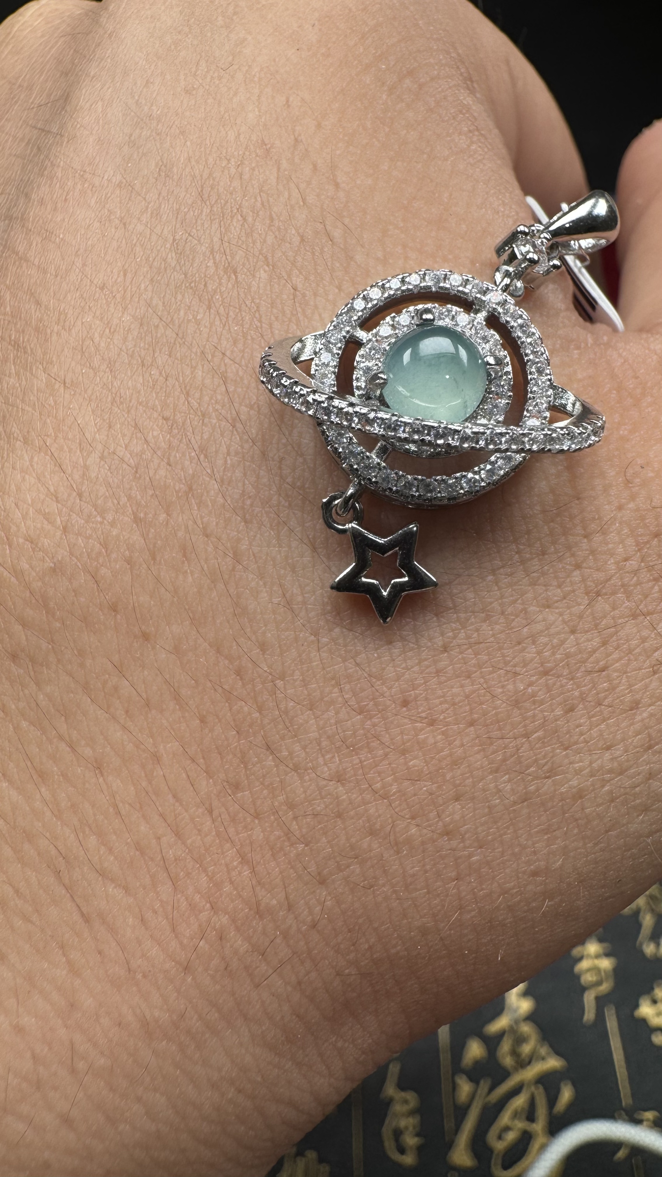 铜合金仿水晶吊坠 天然翠玉冰底吊坠