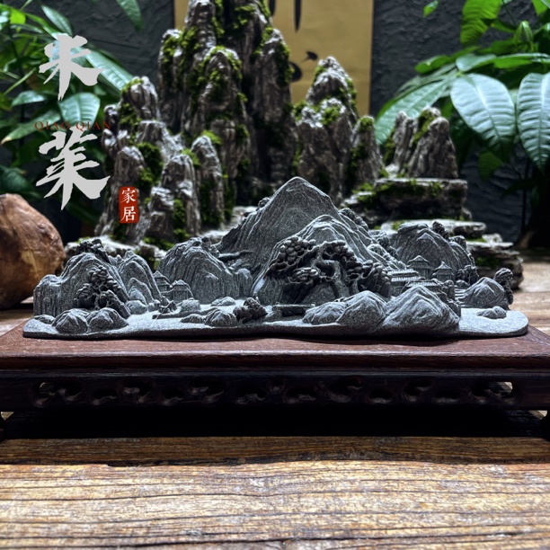 青砂石大号千里江山茶桌鱼缸盆景造景摆件