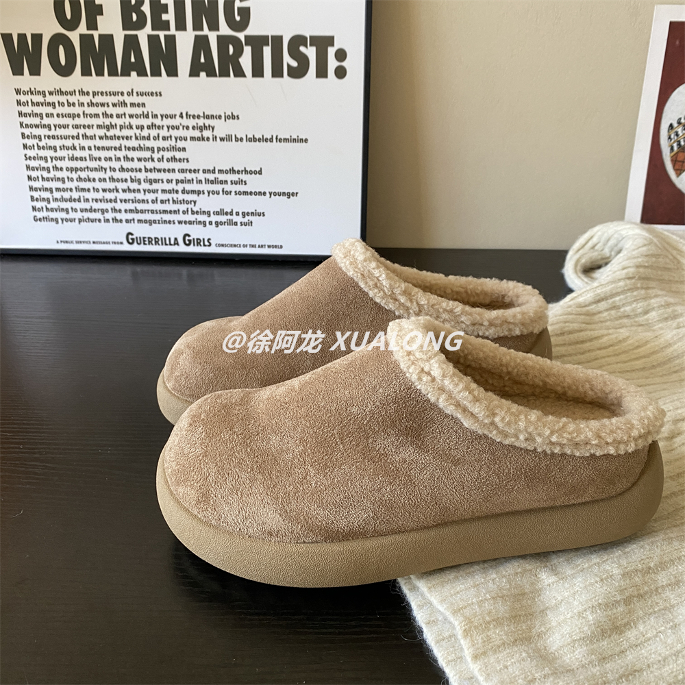 厚底小土豆加绒勃肯鞋女2025秋冬新款外穿包头毛毛拖保暖脚蹬棉鞋