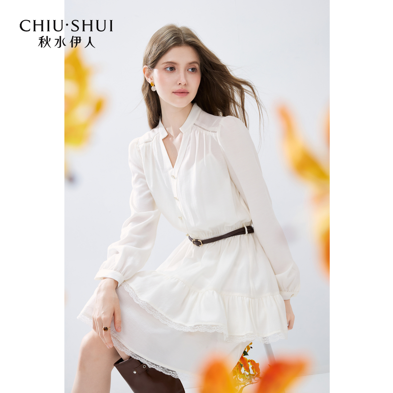 【许半夏专属】秋水伊人气质V领长袖连衣裙2024年秋季新款女装法式