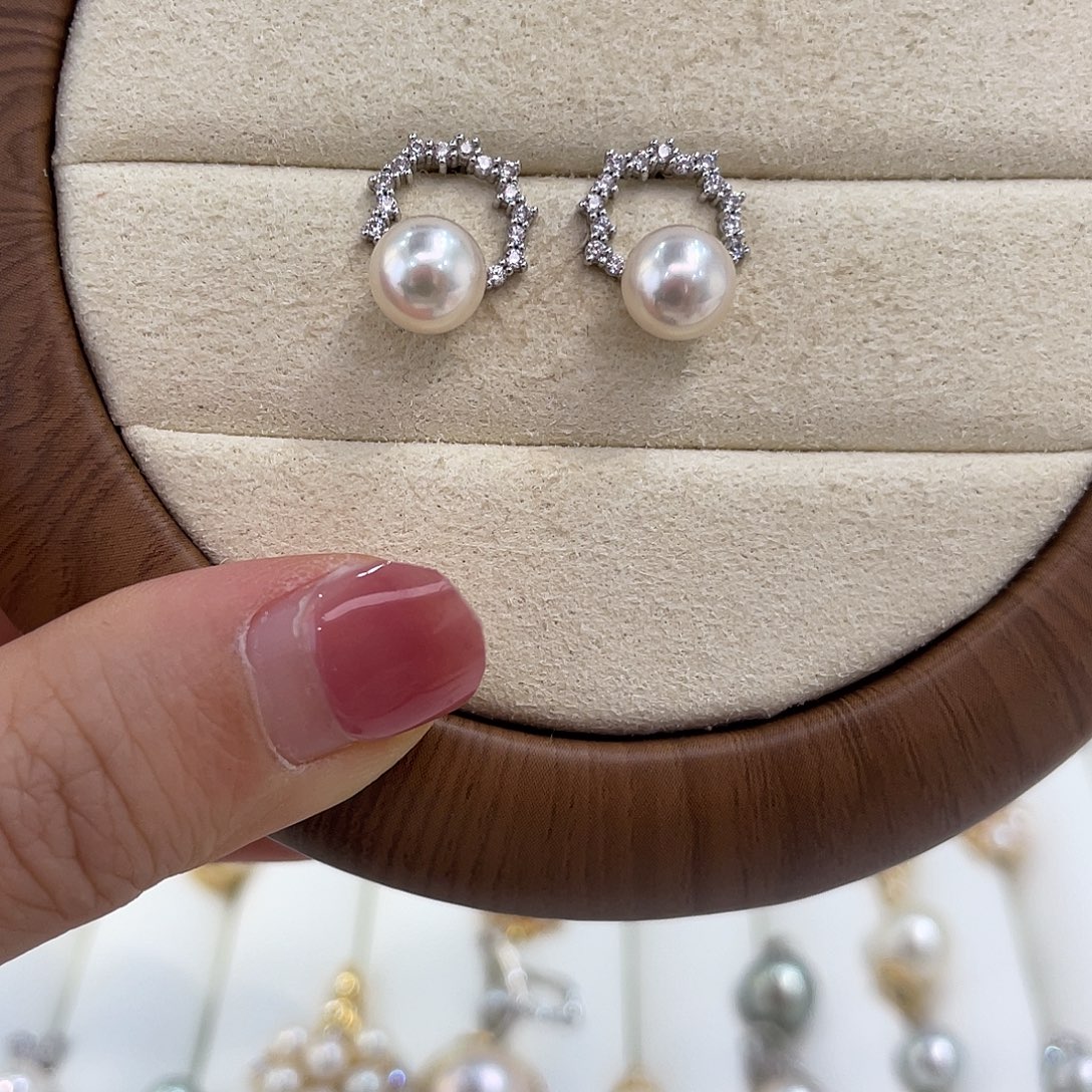 银S925镶嵌海水珍珠耳饰