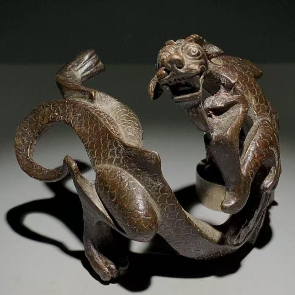 盘龙回头工艺收藏品铜器摆件