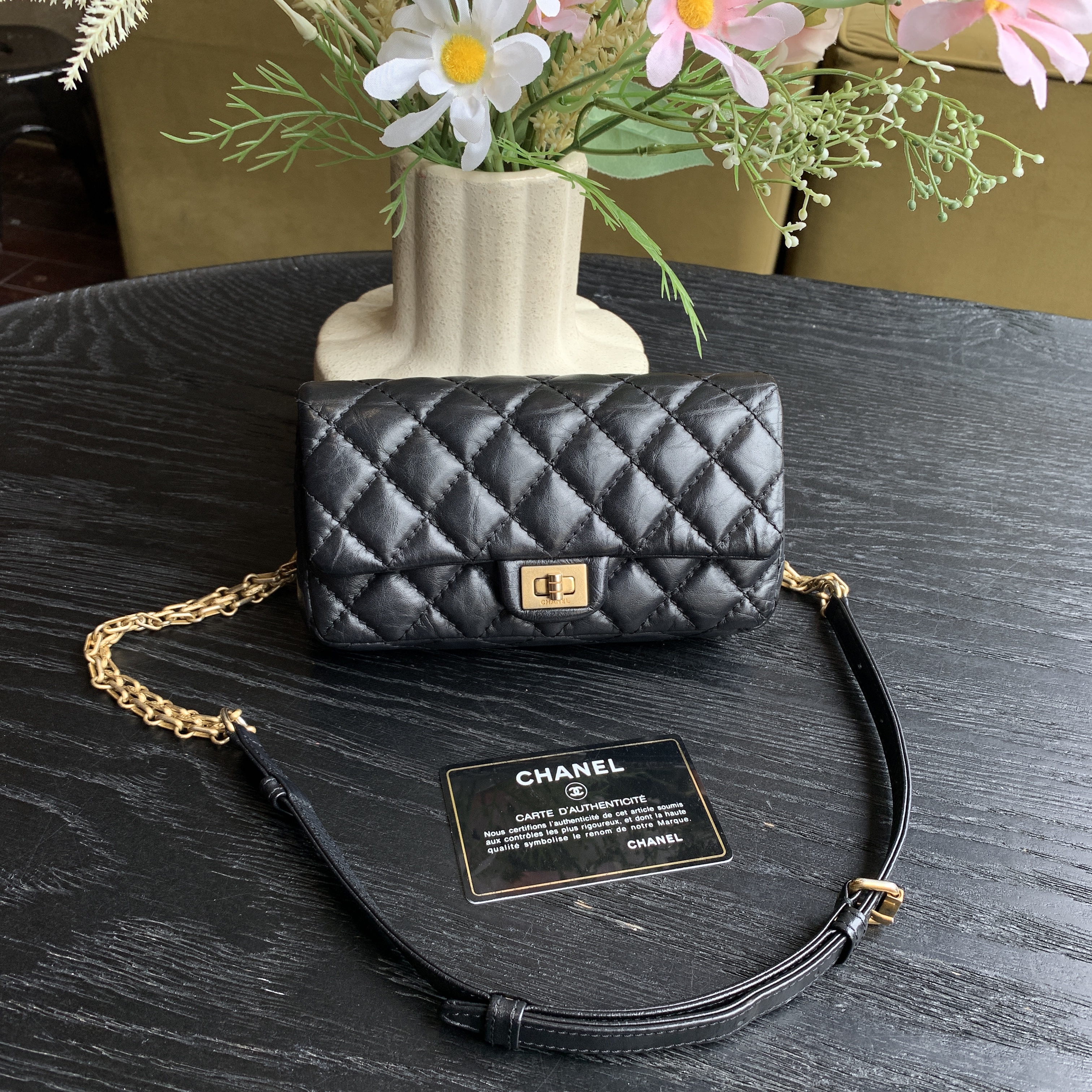 95新 Chanel/香奈儿 香奈儿 2.55 mini黑金腰包/sp24088