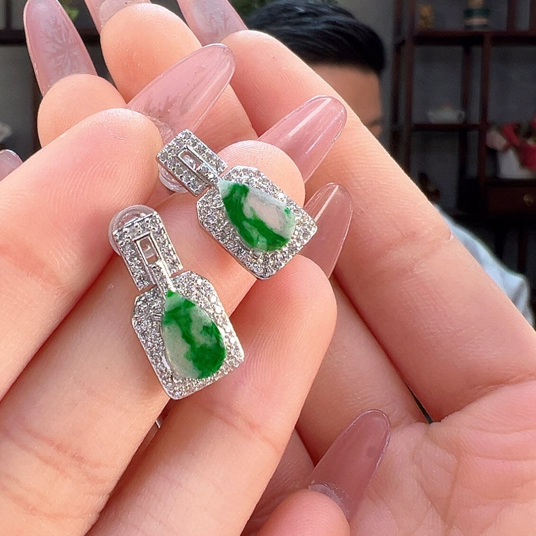 翡翠耳饰银S925镶嵌耳环