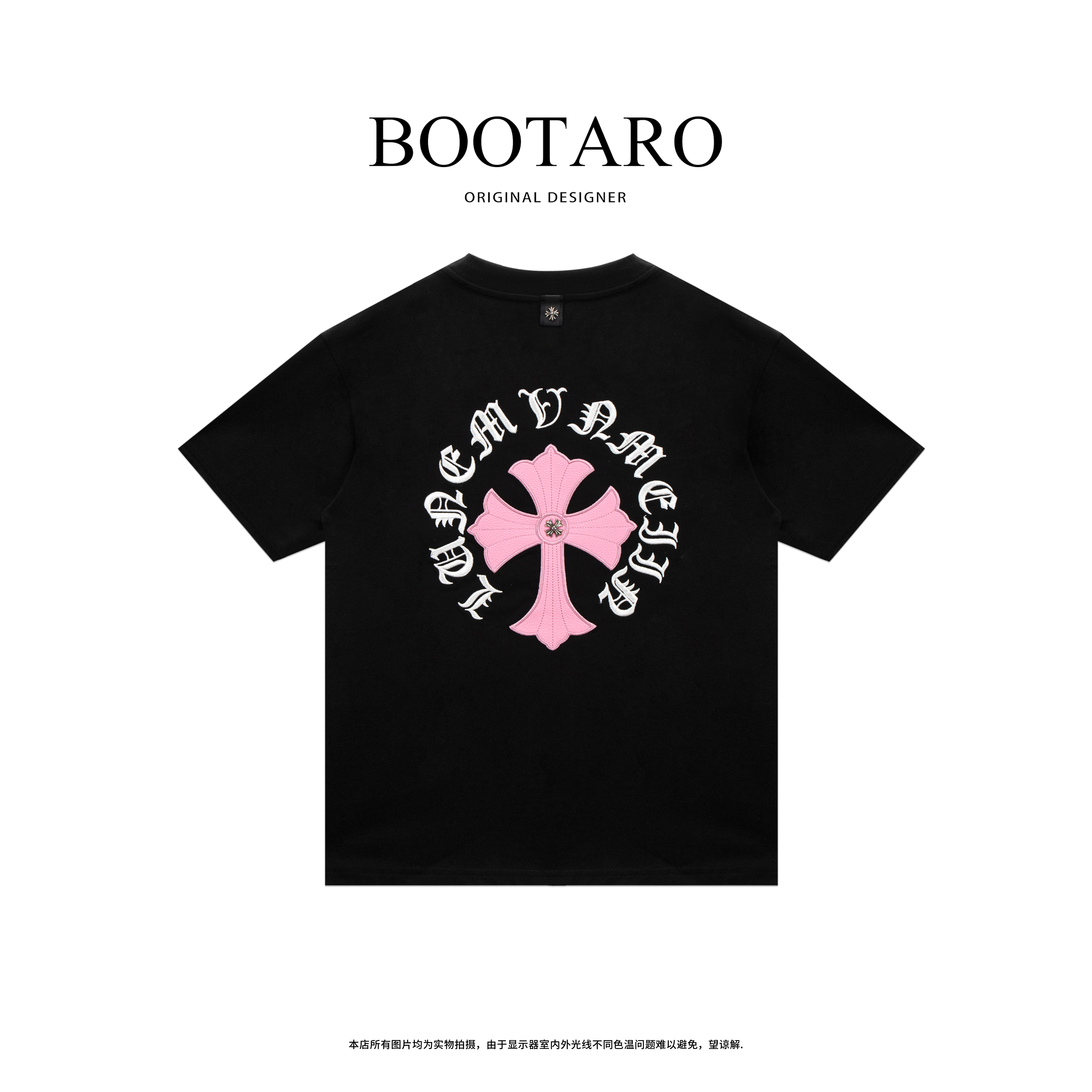 夏季新款重工刺绣贴布皮标十字架宽松百搭时尚圆领T恤短袖TH026