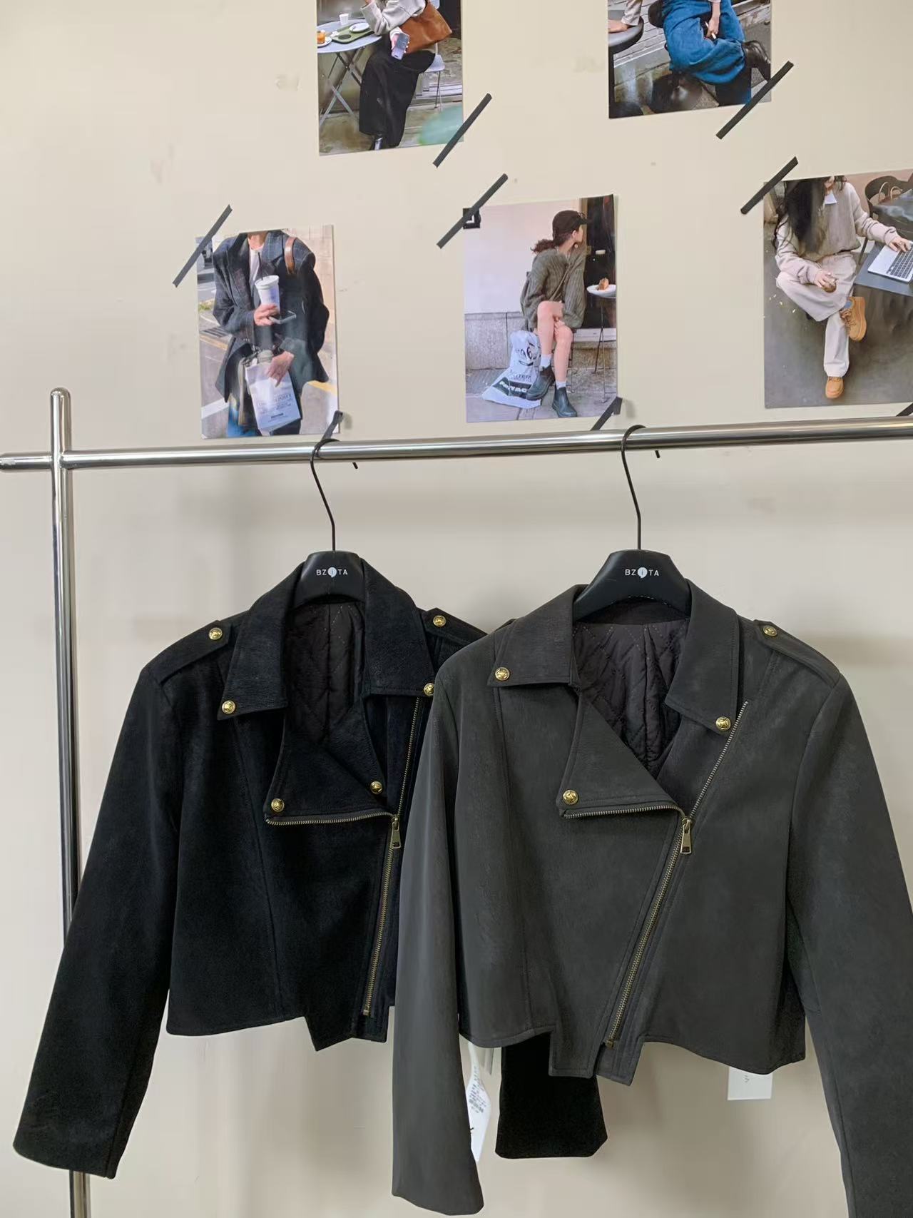 『雨美 Show』2653时尚斜拉链小金扣皮衣