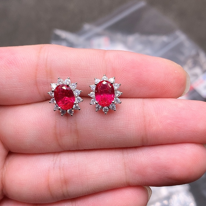 耳饰银S925镶嵌红宝石