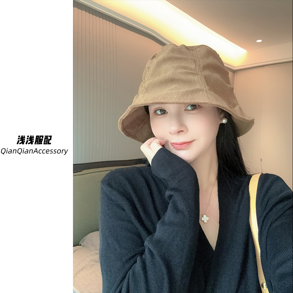 韩系复古褶皱渔夫帽女早秋2025新款休闲百搭时尚素颜遮脸水桶帽子