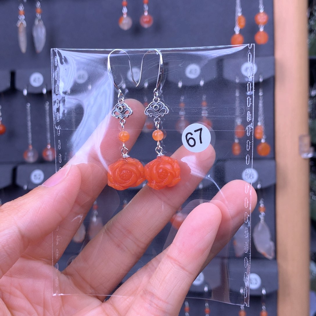 南红玛瑙耳饰银S925镶嵌