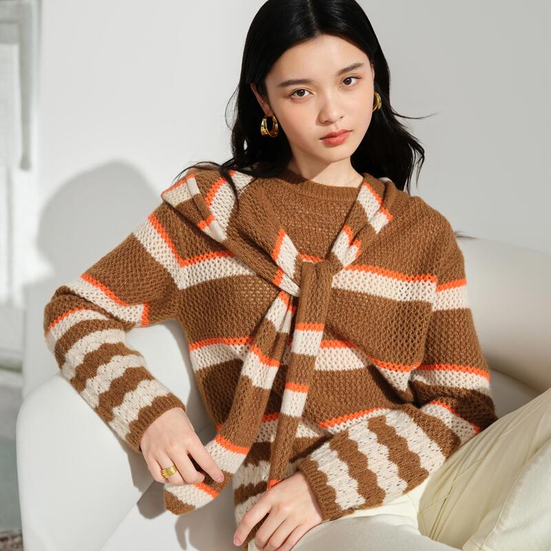 【直播专享】绢丝羊绒衫条纹套头毛衣含桑蚕丝DOUBLOVE贝爱秋冬新款