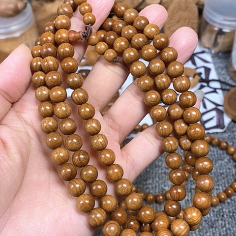 檀香木手串/手链老山檀香沙皮老料0.8/108沉水