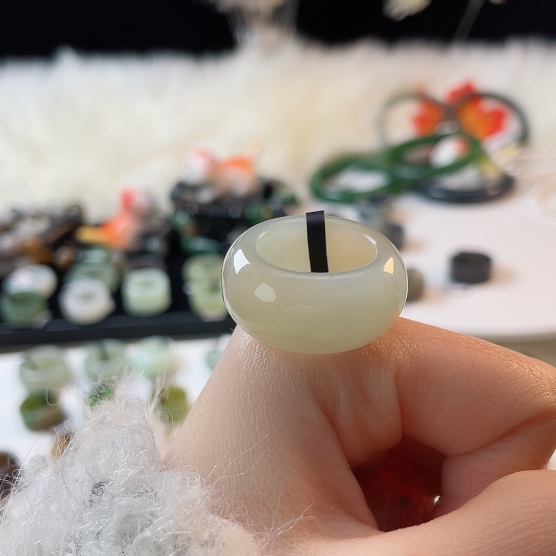 和田玉未镶嵌戒指k61 冰奶蓝墩墩17.5mm