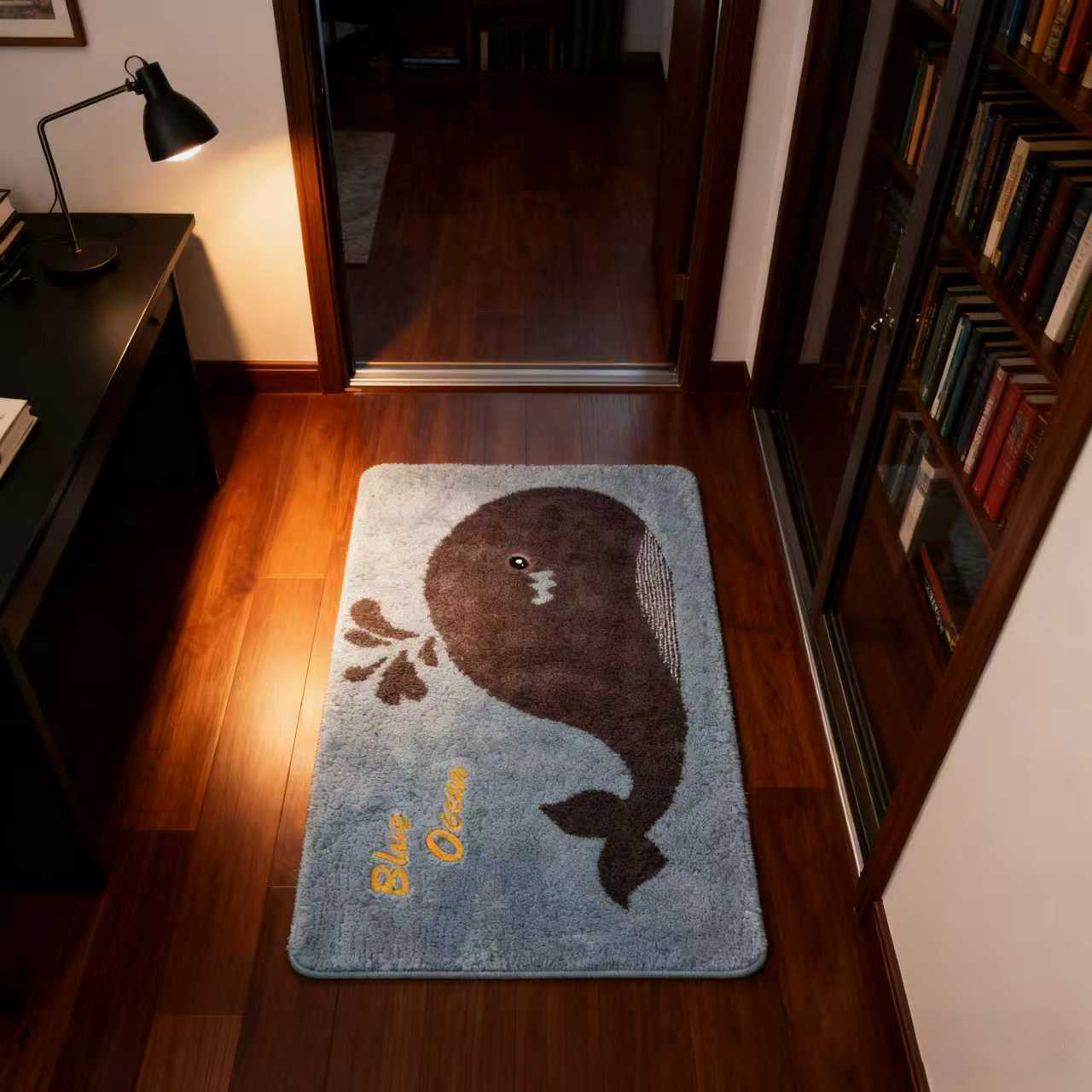 43*68cm「海洋鲸宝植绒脚垫」萌趣居家吸水防滑地垫