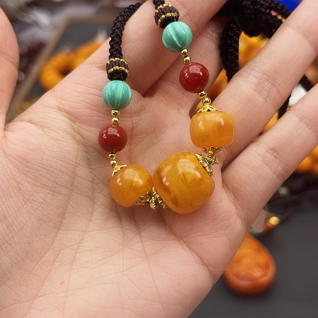 琥珀未镶嵌手链花蜡