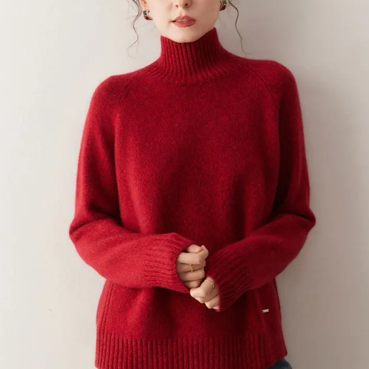 【D·MEITE】顶奢康赛妮Aurora纱线100%纯山羊绒高领加厚宽松套头衫