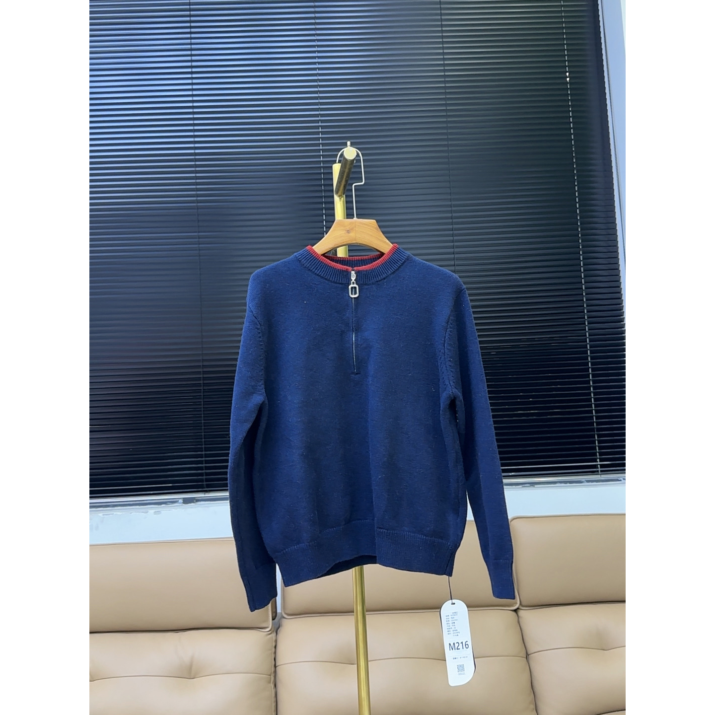 品牌原单MC&ME柔软软糯重磅克重羊毛半拉链毛衣—藏青—M216