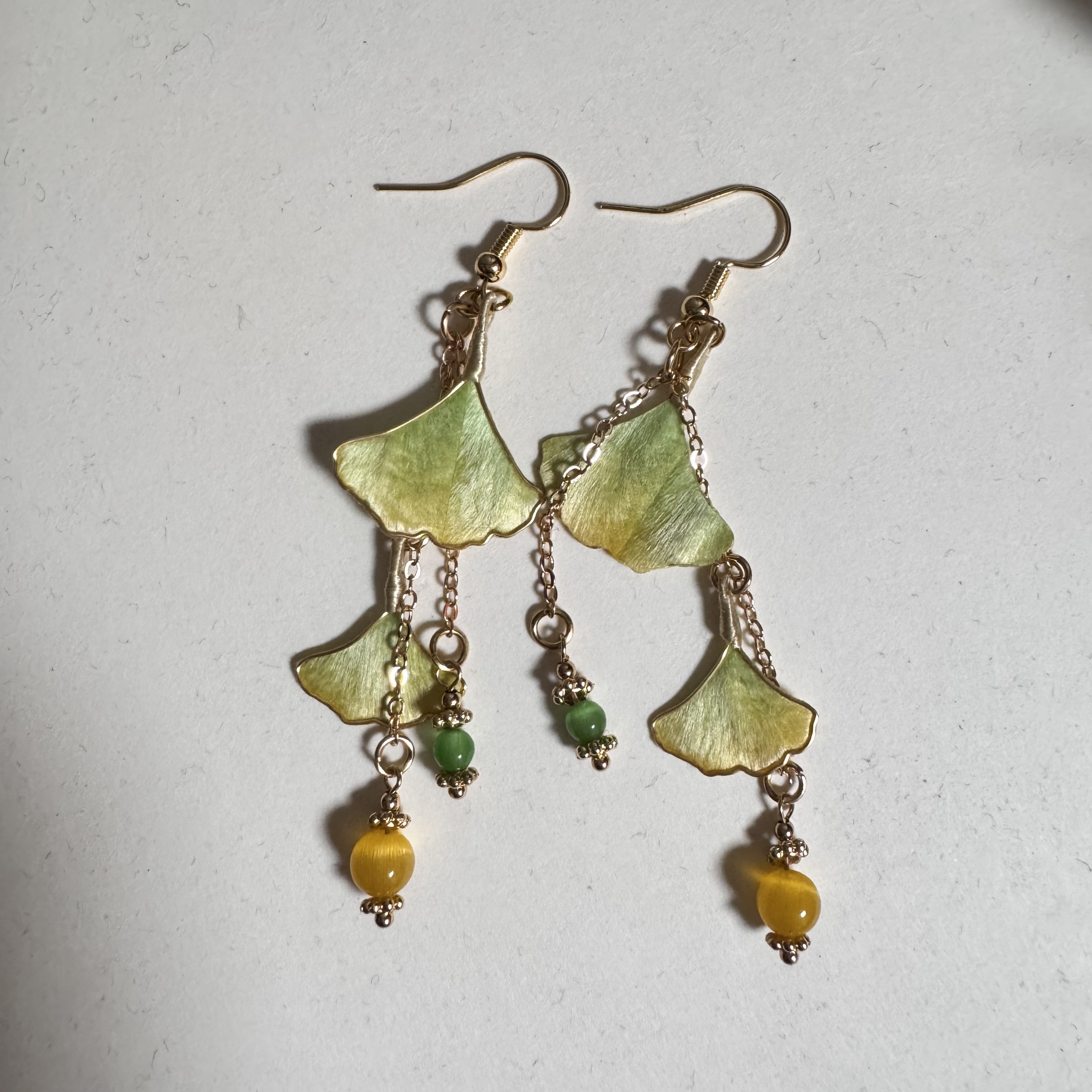 非金属布艺耳饰  【银杏叶】 手工绒花复古耳环