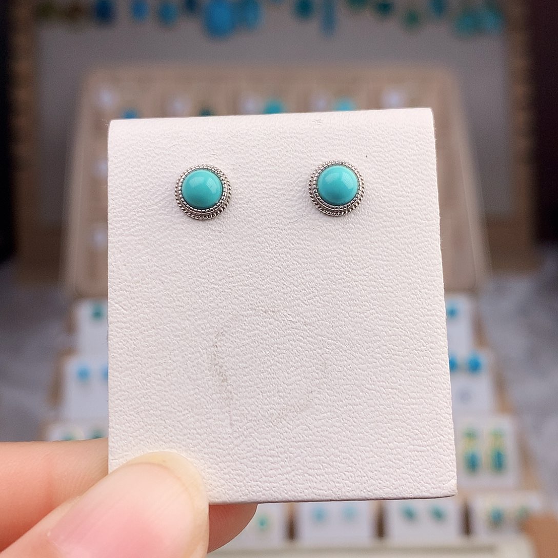 绿松石耳饰银S925镶嵌
