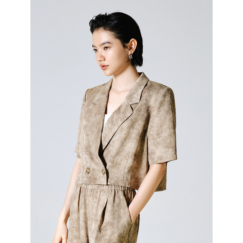 【折客优品】双排扣印花西装短外套女老钱风半袖上衣851-7QC65029