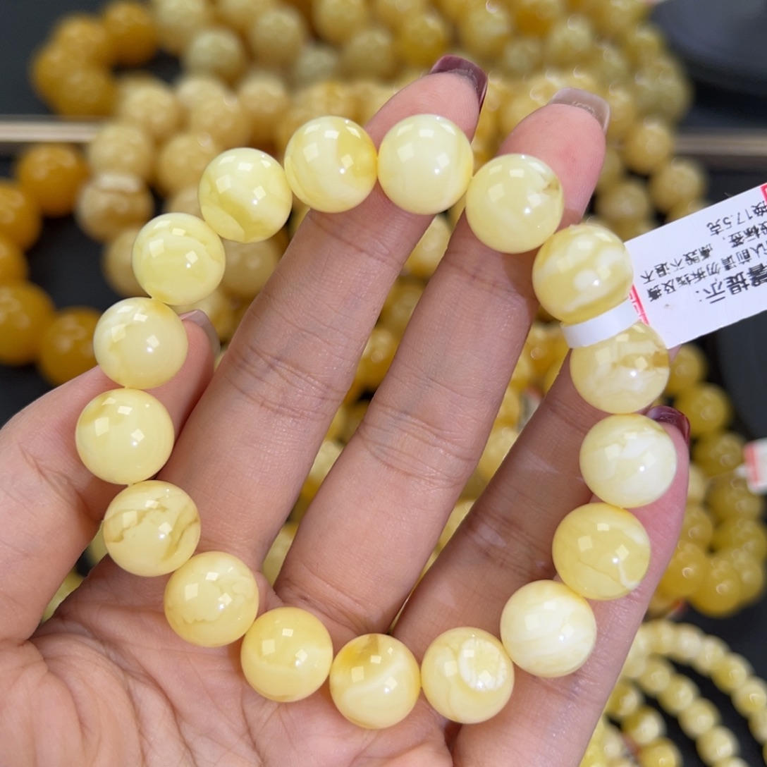 琥珀未镶嵌手链17.4白蜡妖花