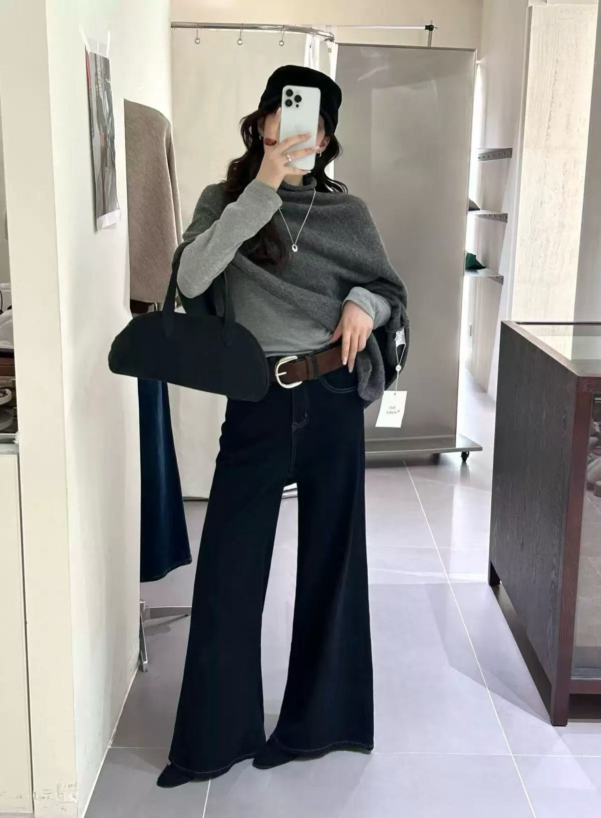 【008】新款2025秋冬新款高腰显瘦直筒喇牛仔裤配腰带网红秋季