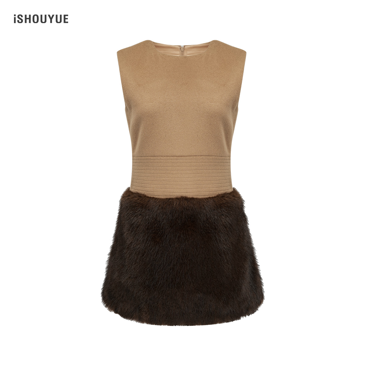 iSHOUYUE·乌木沉檀双面呢拼接连衣裙时尚