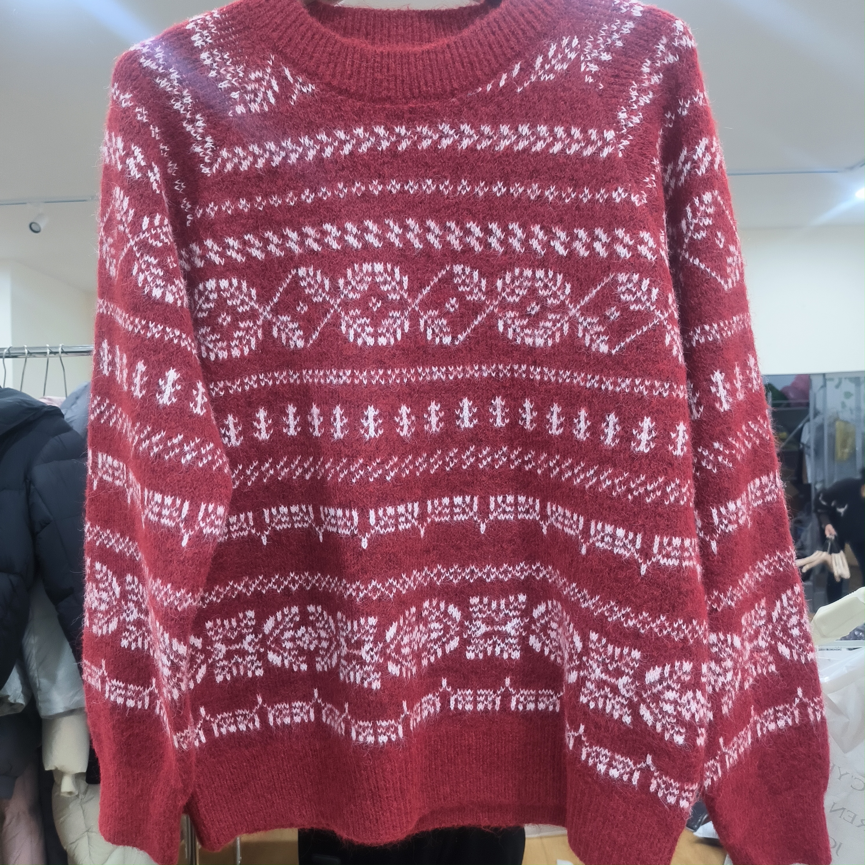 红色印花 毛衣 针织 