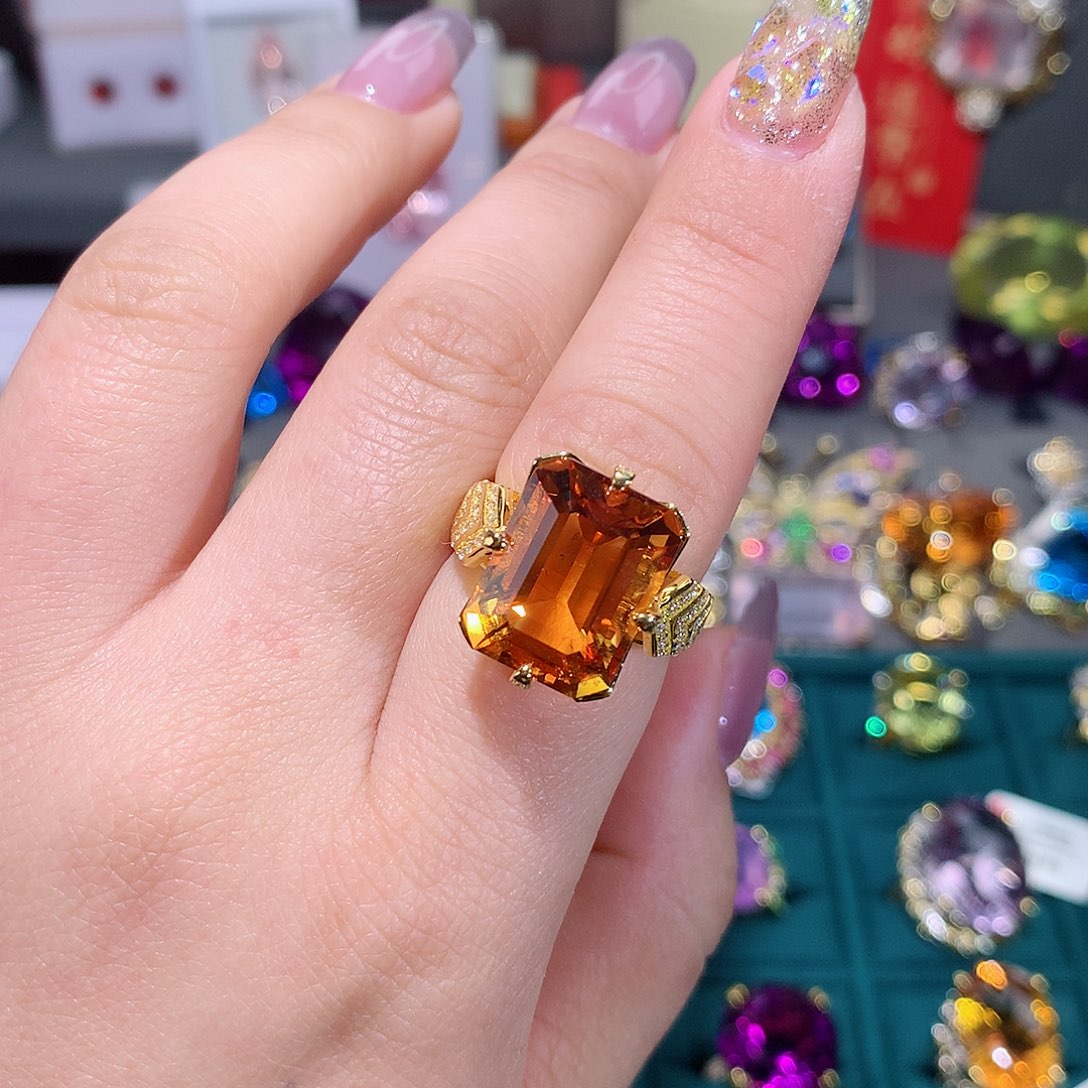 黄晶戒指银S925镶嵌劉**抠戒指