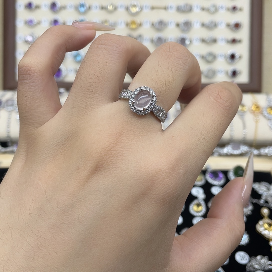 芙蓉石银S925镶嵌戒指