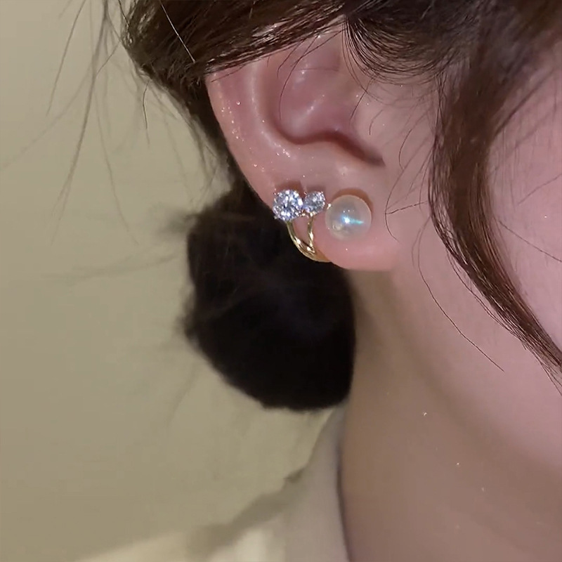 925银耳饰 Tina韩国微镶珍珠人鱼姬银针耳环2025年新款轻奢气送女