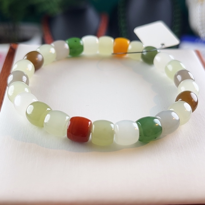 和田玉手串未镶嵌天然多宝卡8