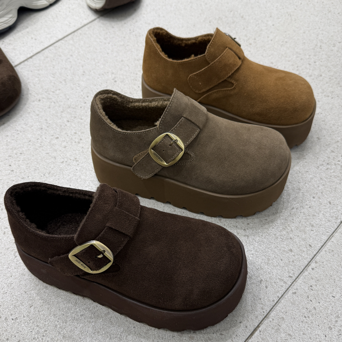 新品爆款！加厚绒羊羔毛真皮6cm超轻厚底勃肯休闲鞋1-27-6