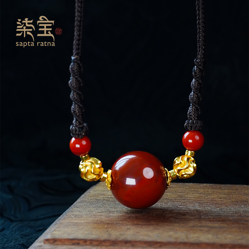 【有球必应·金】火焰纹天然原矿南红玛瑙 圆珠南红颈饰卡20+mm