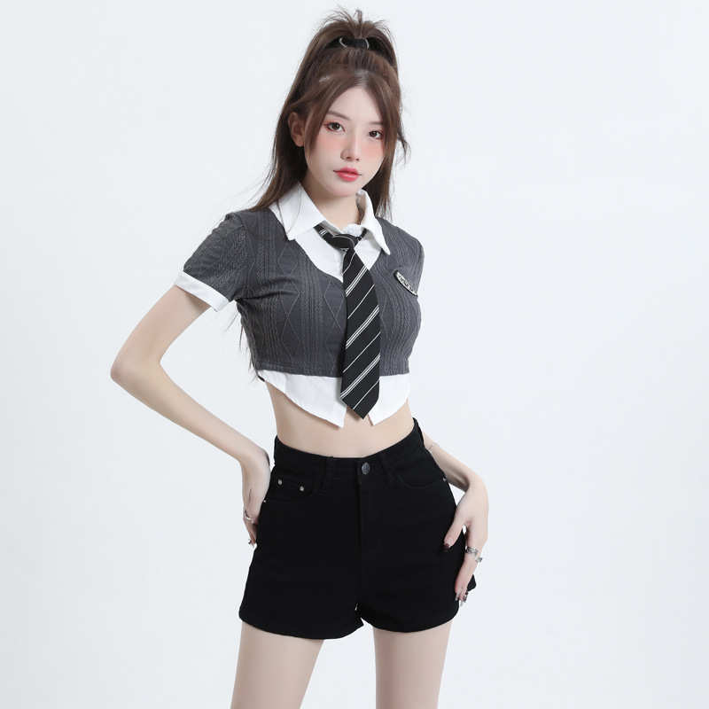 高腰牛仔裤直筒短裤百搭韩版清新605显瘦女港风春夏百搭包臀2023