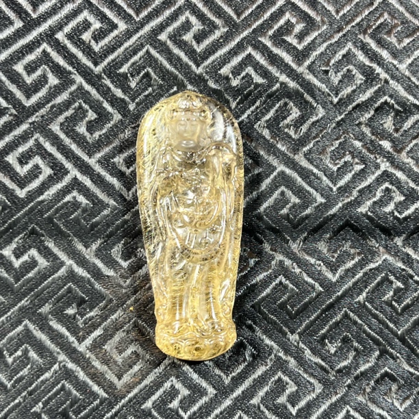 天然水晶纯手工雕刻金发晶观音菩萨吊坠精美项链
