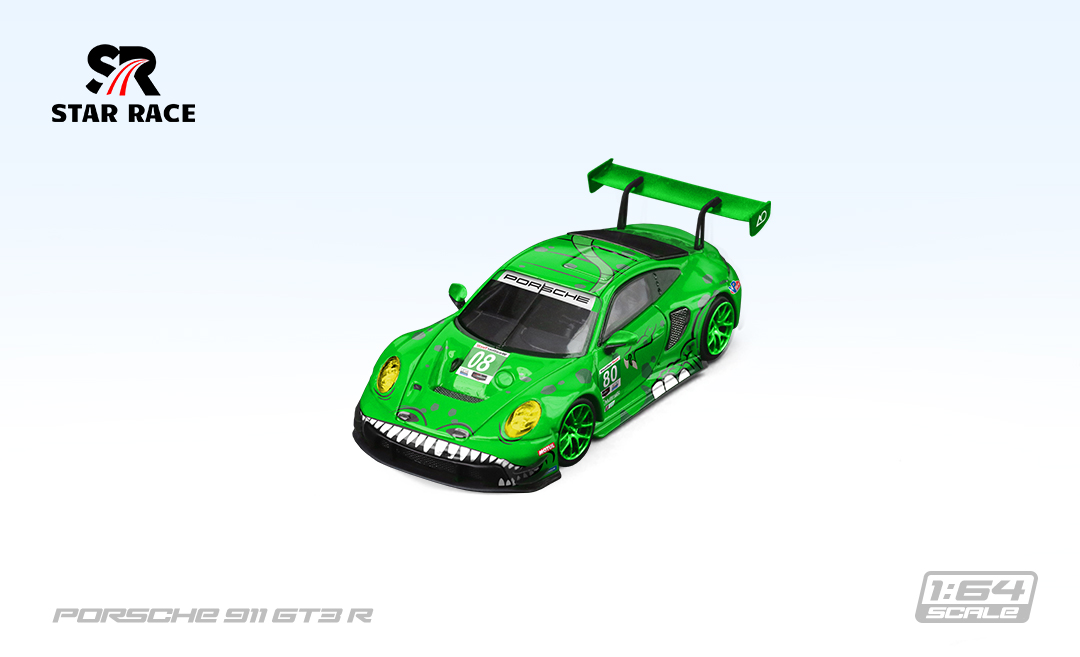 SR 1:64 保时捷 911 GT3 R 绿恐龙粉恐龙 赛车合金车模型摆件