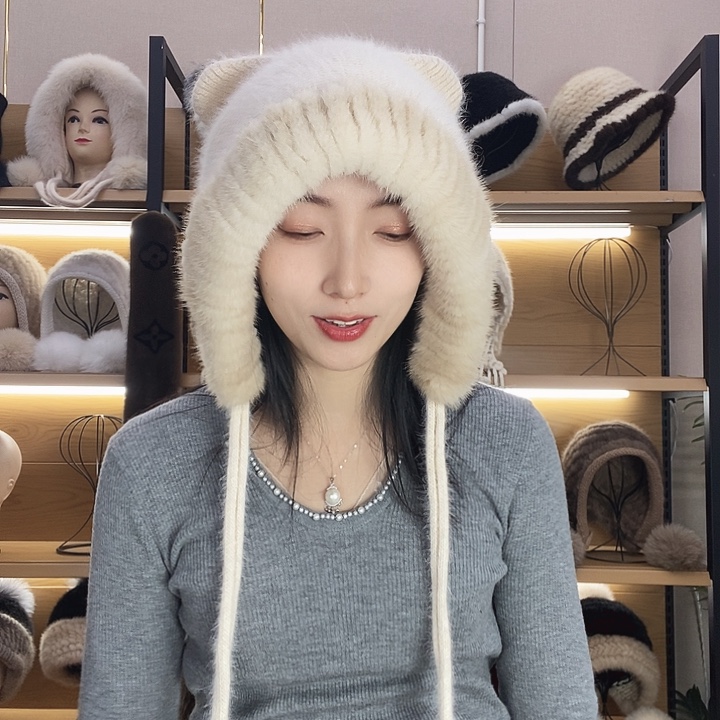 水貂皮水貂毛米黄帽子