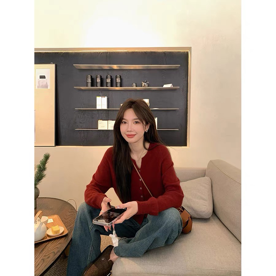 【美拉德色】3765剪刀领开衫外套超柔软新款高品质圆领针织上衣